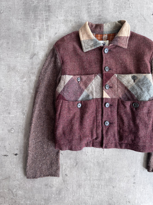 Hai Sporting Gear Knit Fleck Sleeve Cropped Flannel Jacket
