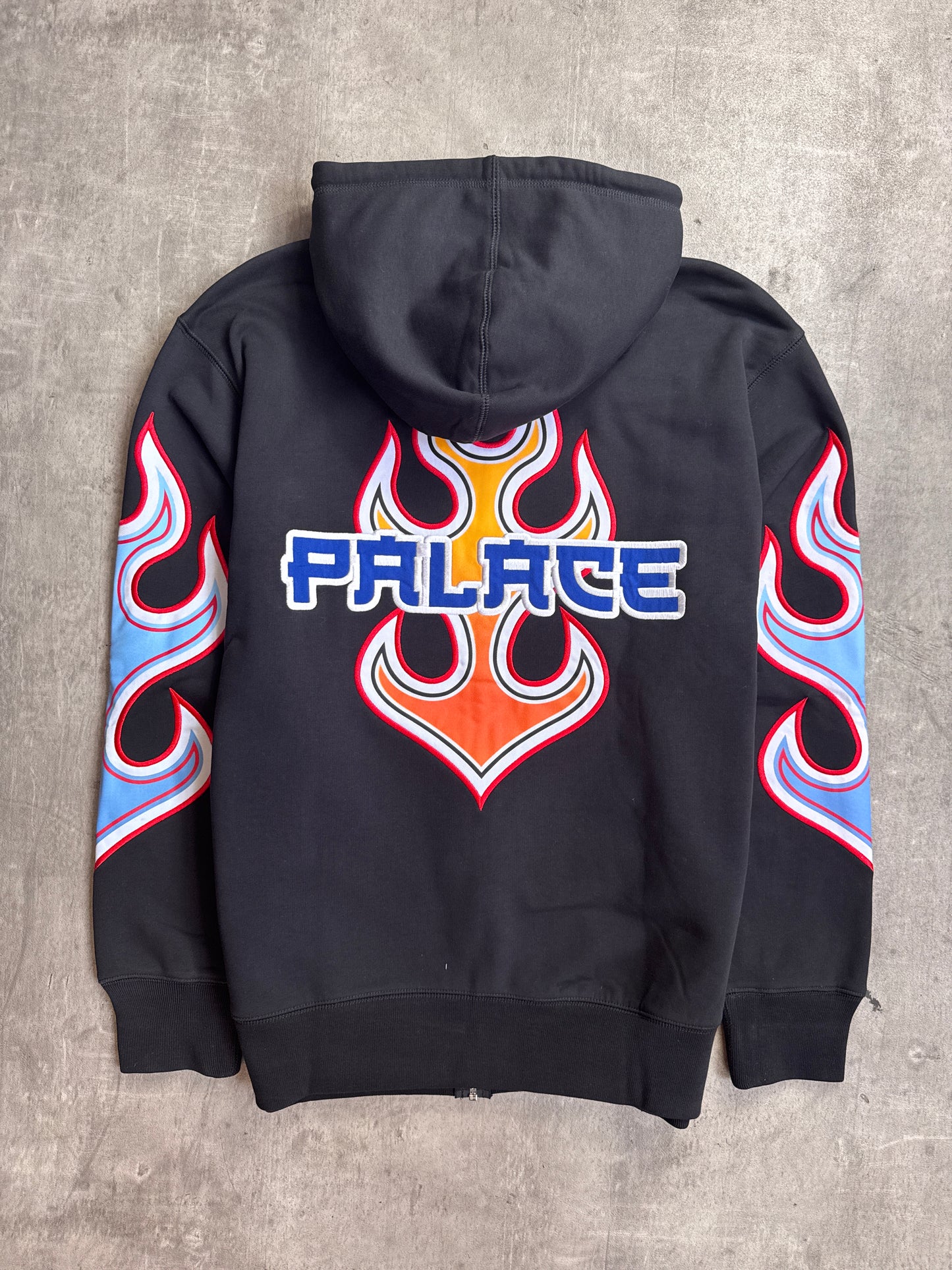 Palace 00s Black Flame Print Embroidered Zip Up Hoodie