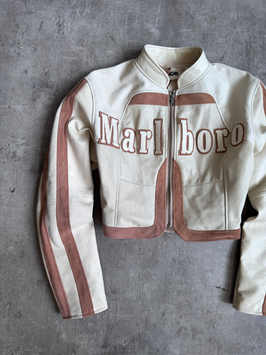 VT Rework: Cropped Marlboro Beige Leather Stripe Jacket