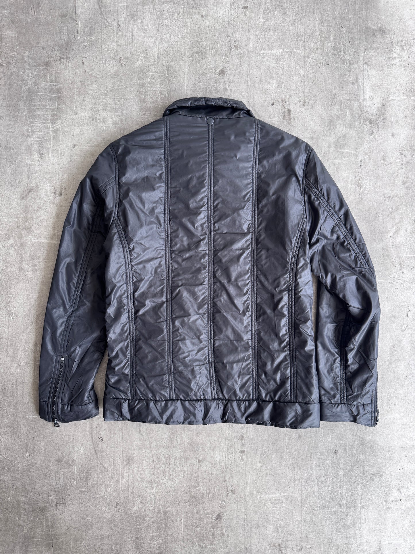 PPFM Notch Collar Zip Up Black Nylon Jacket