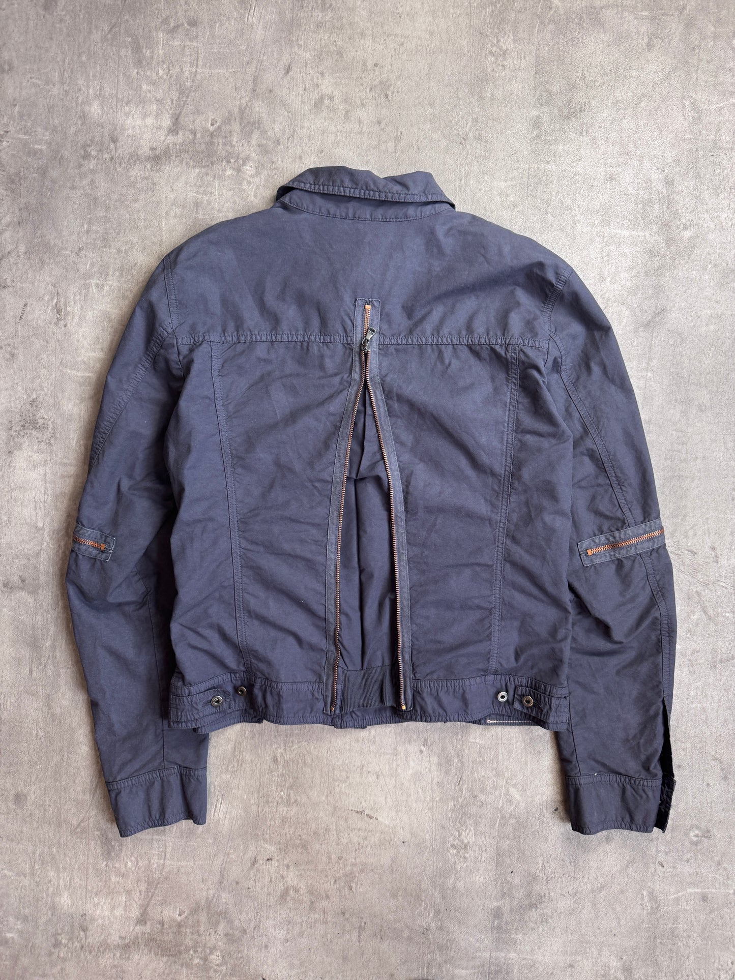 90s Dolce and Gabbana Multi Zip Cut Out Navy Wash Denim Jacket