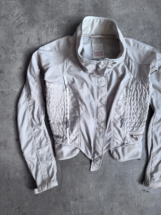 2000's Marithe Francois Girbaud Quilted Ruched Sleeve Cropped Jacket