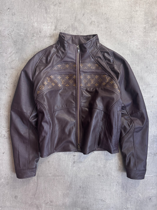 VT Rework: Louis Vuitton Classic Print Brown Leather Cropped Jacket