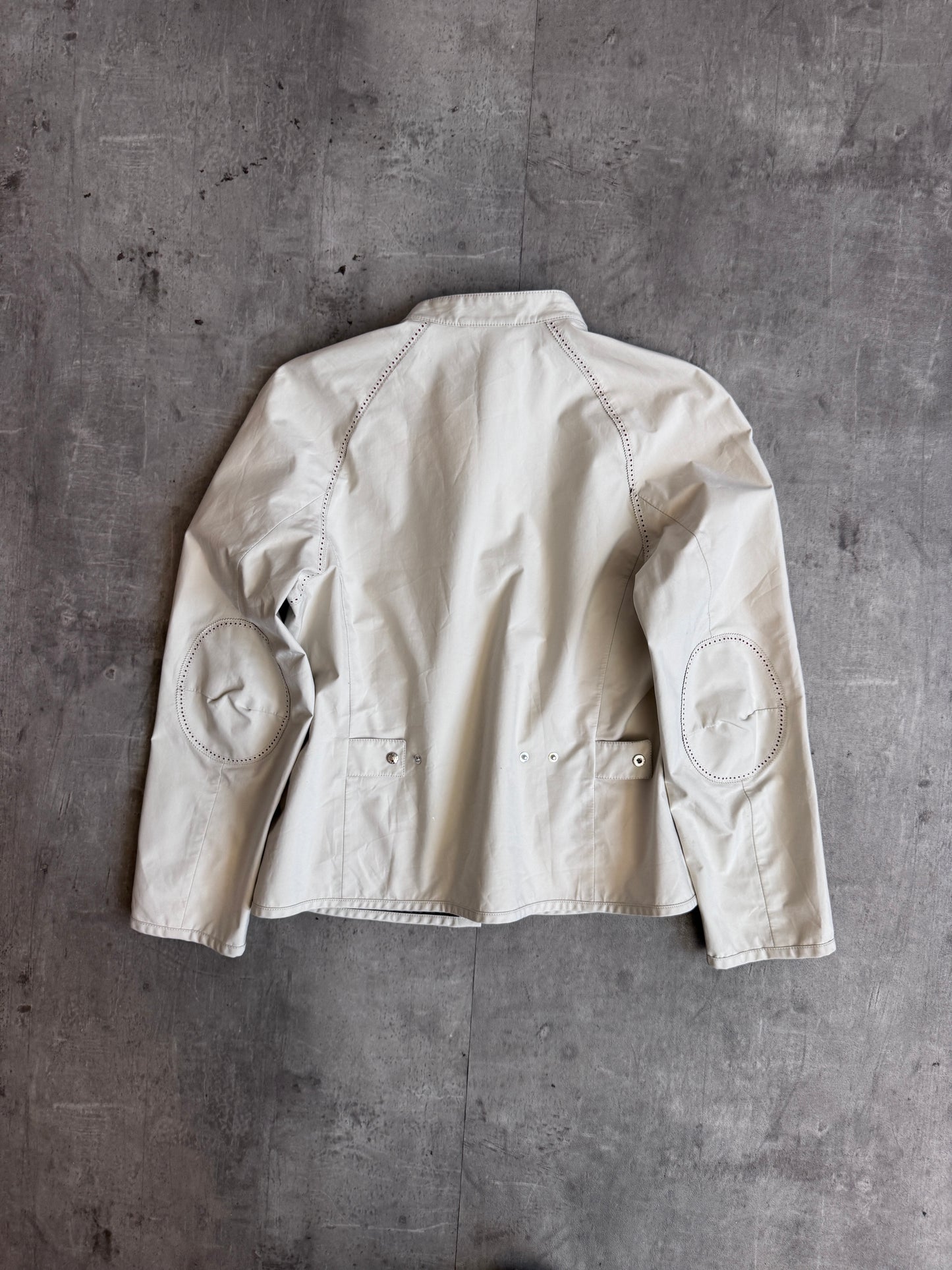 Prada Sport Dot Detail Cream Nylon Moto Jacket