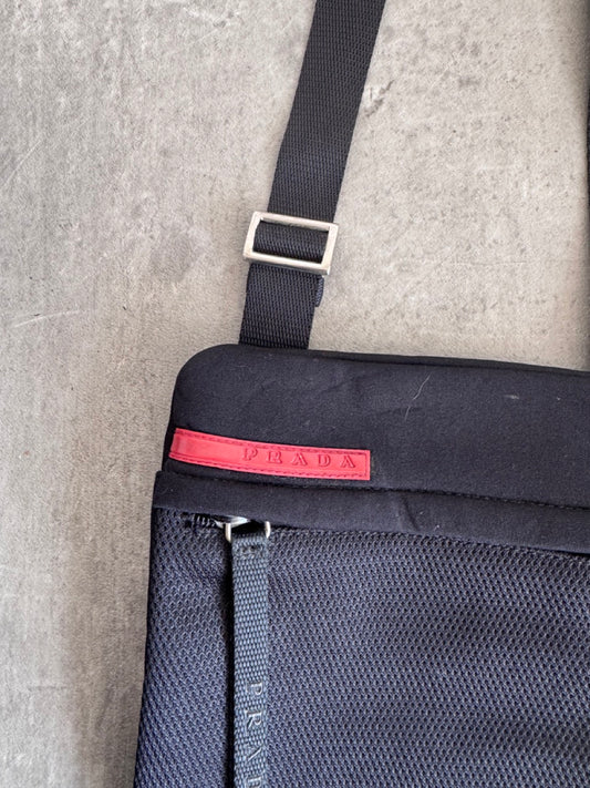 Prada Sport Black Neoprene Red Tab Crossbody Bag
