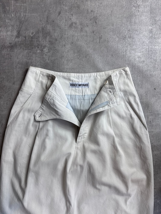 Issey Miyake Cream Tailored Satin Lined Midi Length Skirt