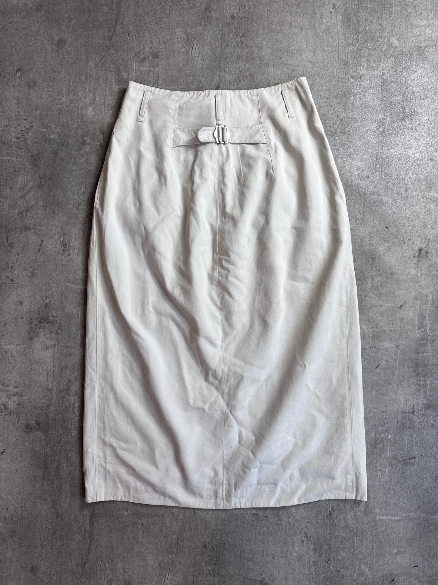 Issey Miyake Cream Tailored Satin Lined Midi Length Skirt