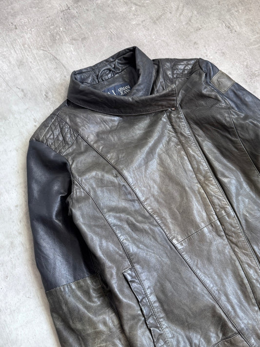 Armani Jeans Khaki Leather Moto Jacket