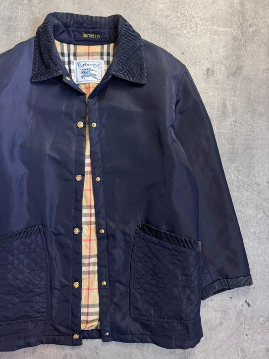 Burberry Navy Nova Check Lined Quilted Pocket Garden Jacket