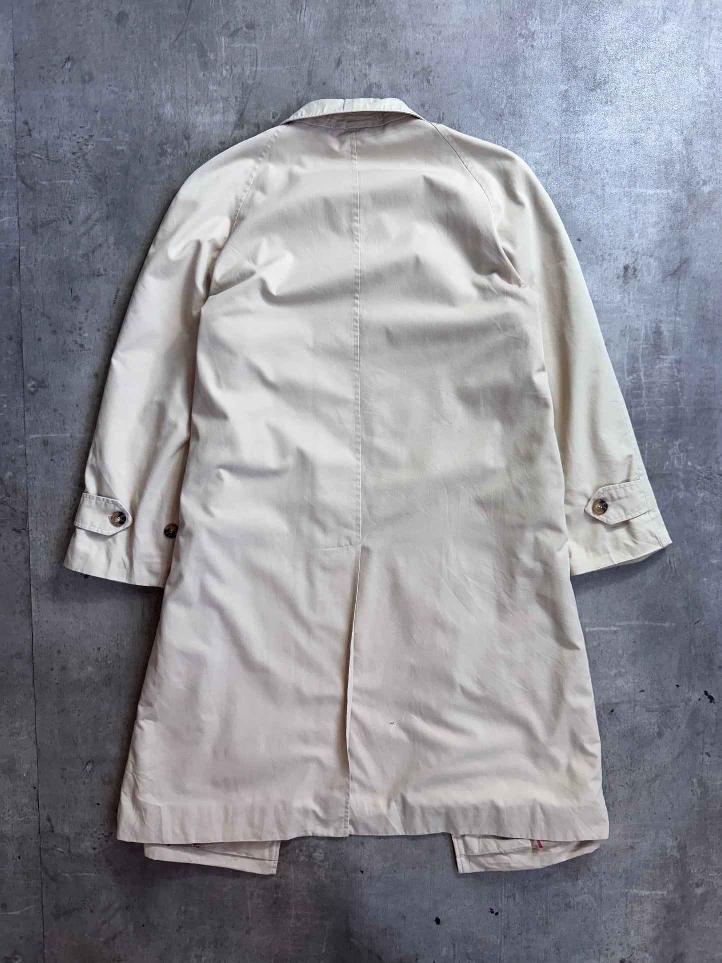 Vintage 80s Burberry Hantak Cream Tattershall Check Lined Single Breasted Trench Coat