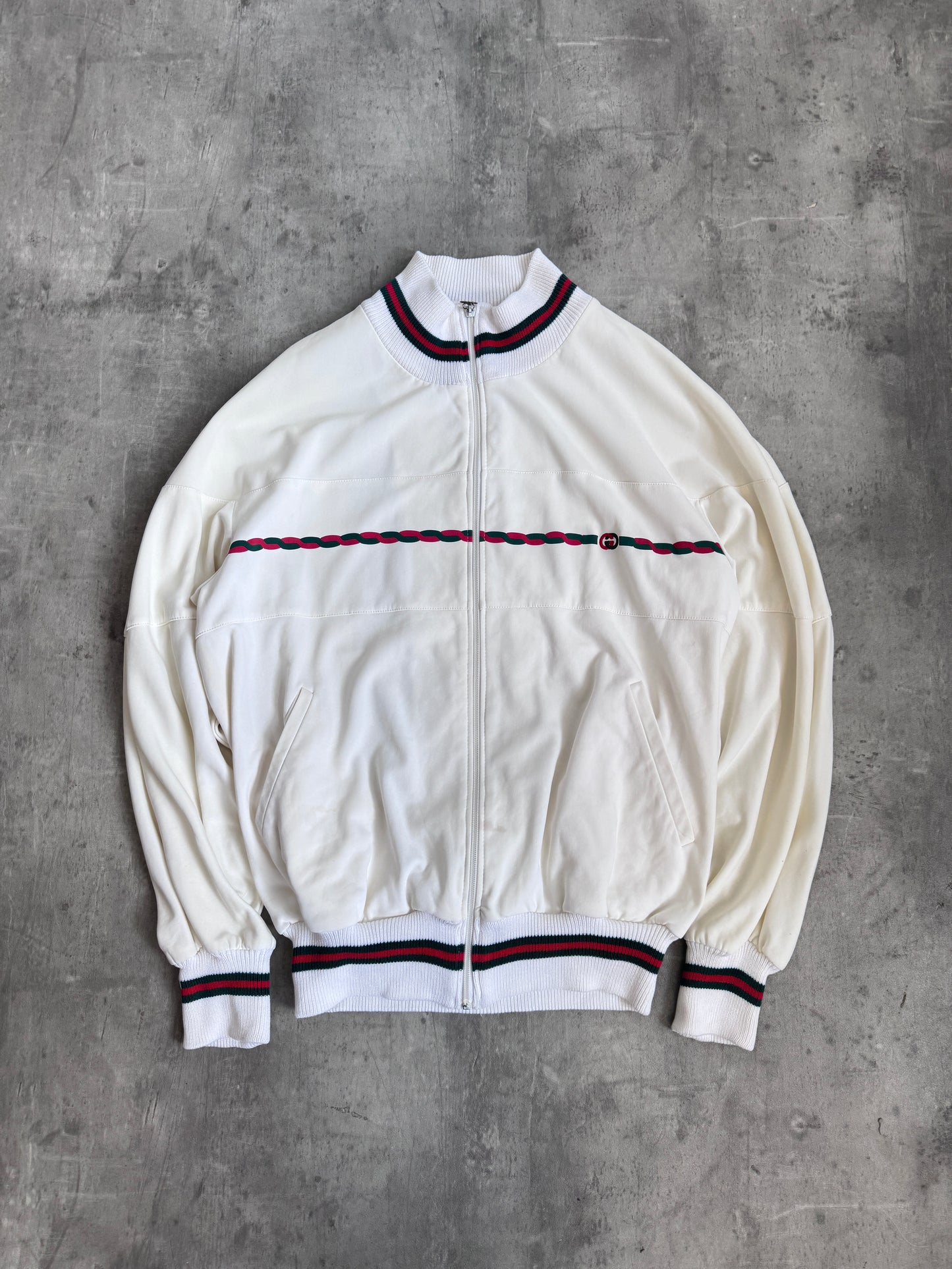 90s Gucci Cream Stripe Zip Up Sweater