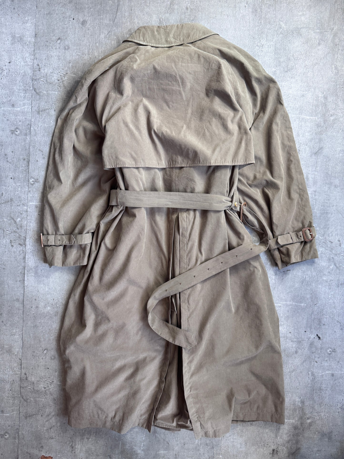 Burberry Khaki Flocked Double Breasted Wool Lined Nova Check Detailed Trench