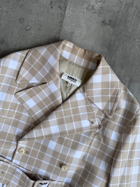 Maison Margiela 6 Double Breasted Beige Check Trench