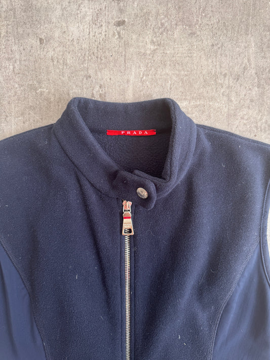 Prada Nylon Panel Tailored Navy Fleece Gilet