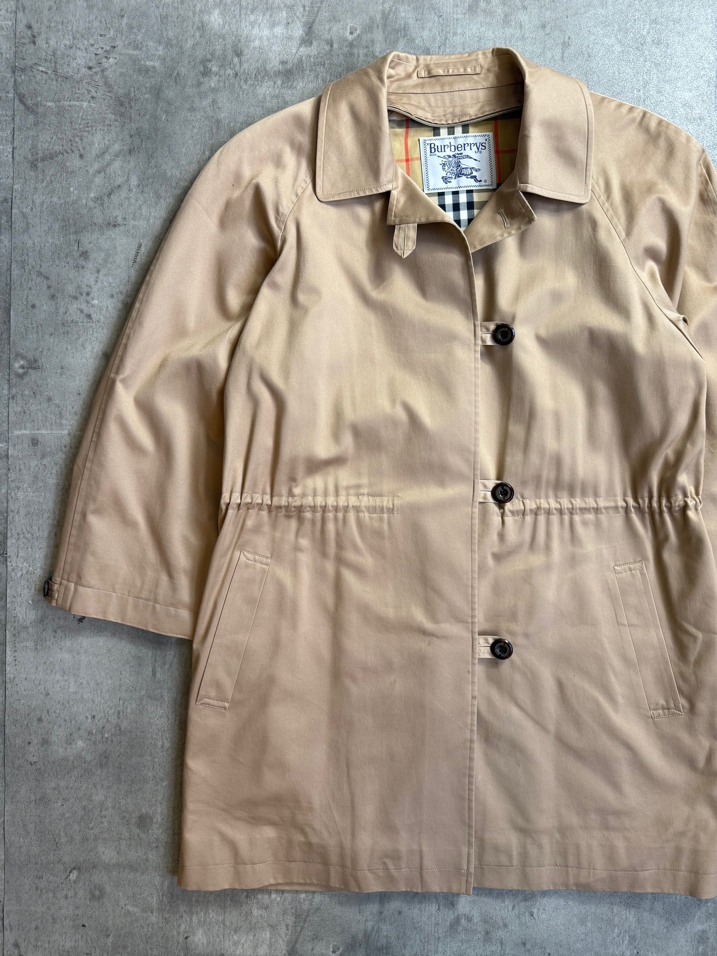 Burberry Camel Nova Check Lined Cinch Waist Midi Trench