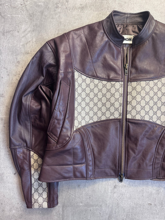 VT Rework: Gucci Monogram Boxy Brown Leather Cropped Jacket