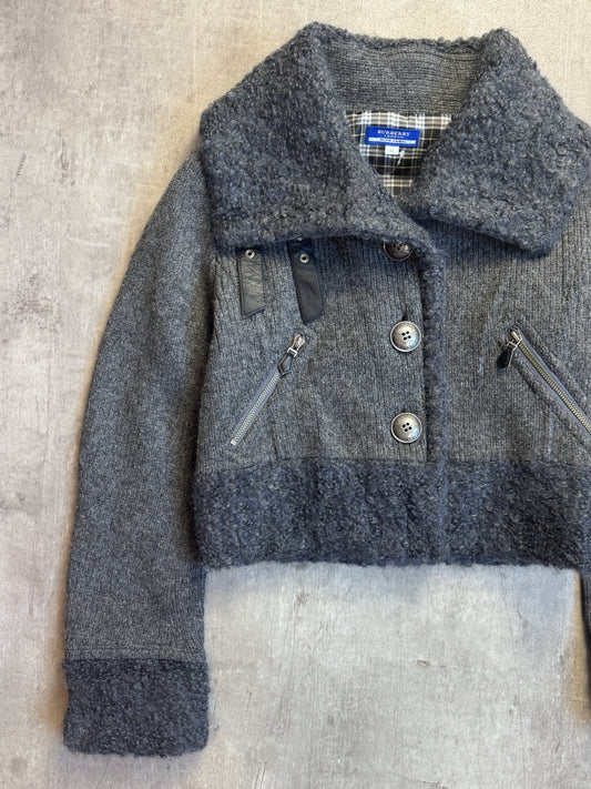 Burberry Blue Label Grey Cropped Wool Oversized Collar Jacket
