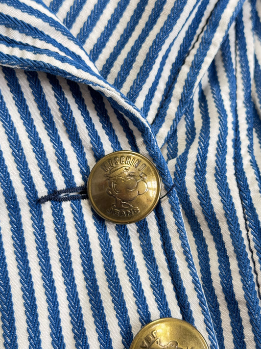 Moschino Two-Tone Stripe Double-Breasted Denim Jacket