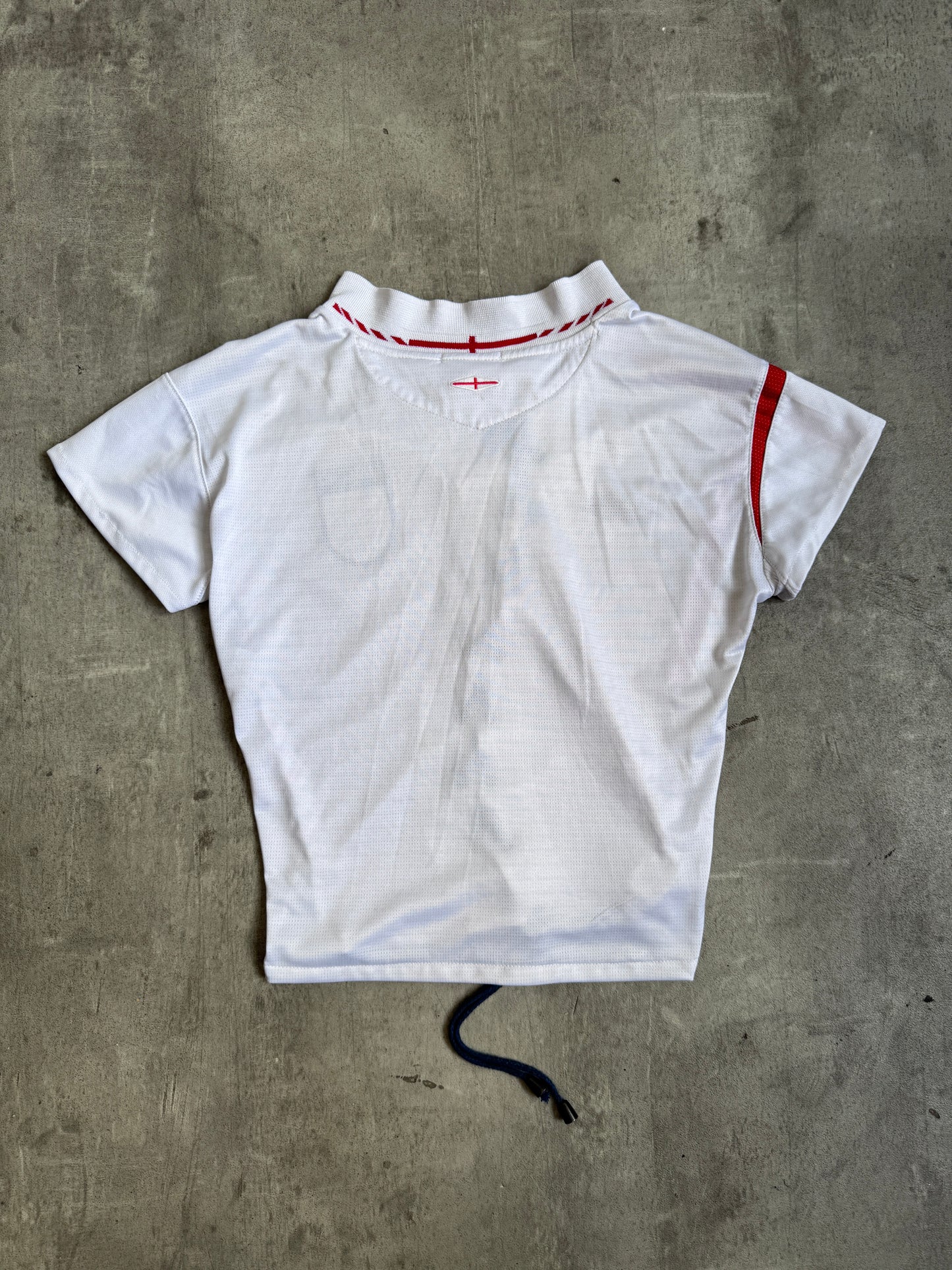 VT Rework: England White Asymmetric Lace Front Tee