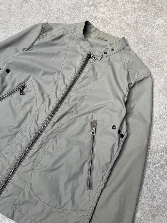 2003 Prada Grey Grommet Detail Nylon Biker Jacket