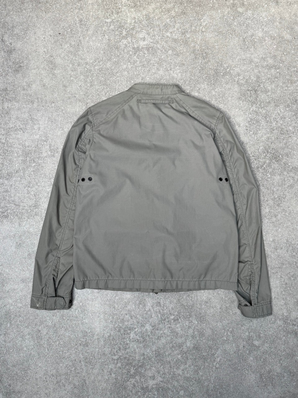 2003 Prada Grey Grommet Detail Nylon Biker Jacket