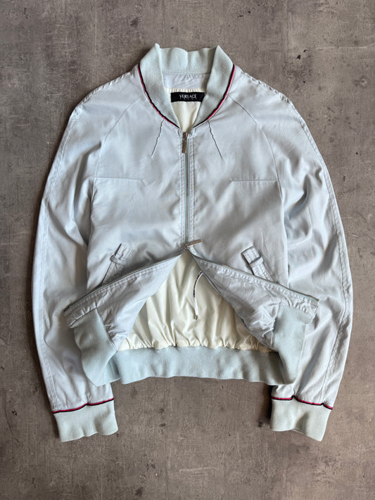 Versace Sport Light Blue Dual Zipper Red Stripe Detailed Bomber Jacket