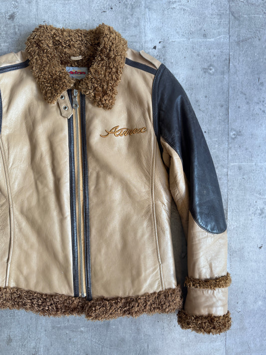 Avirex B-15 Style Boa Collar Trim Shearling Flight Jacket