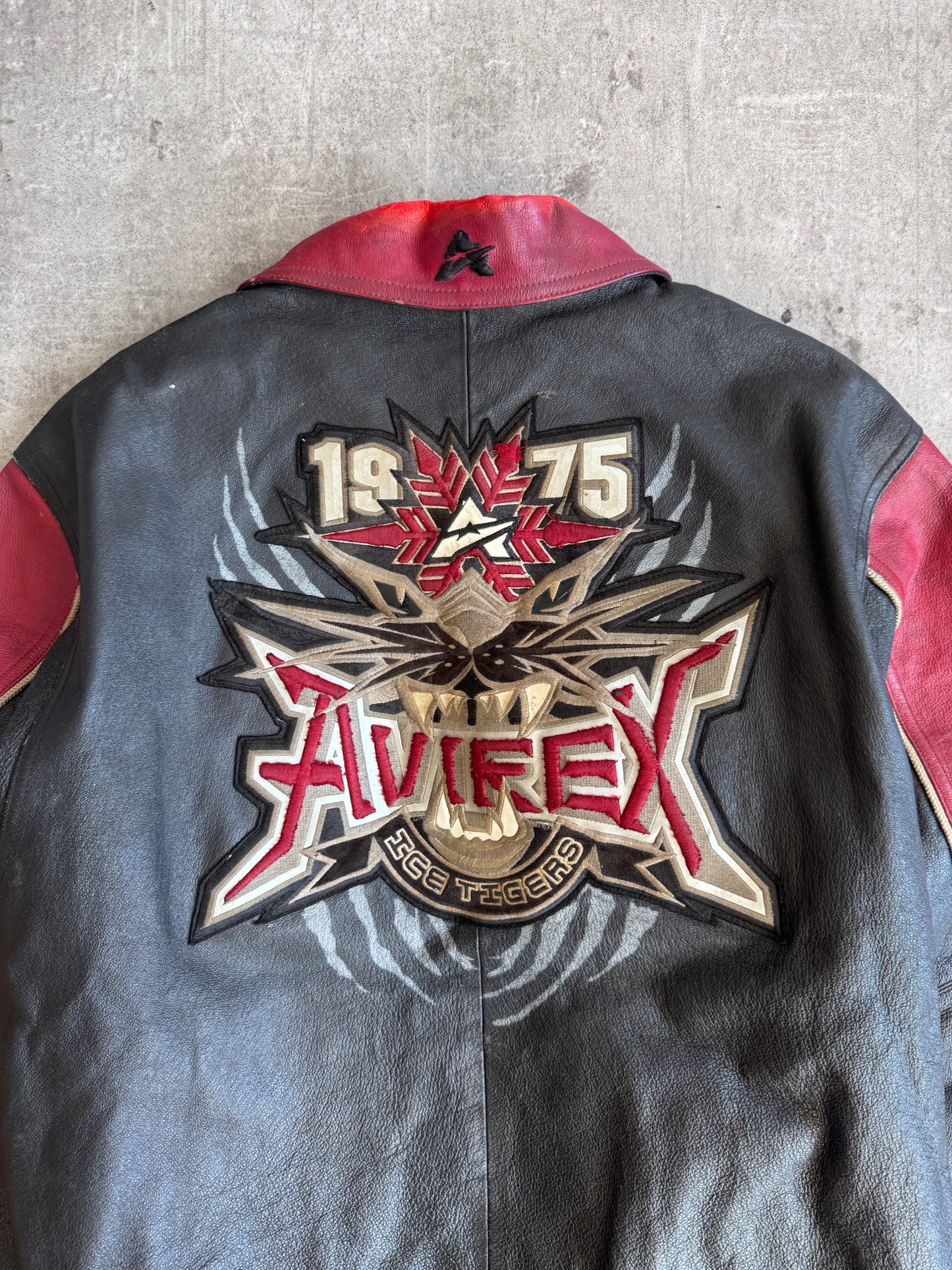 2000's Avirex 'Ice Tiger' Colourblock Leather Varsity Jacket