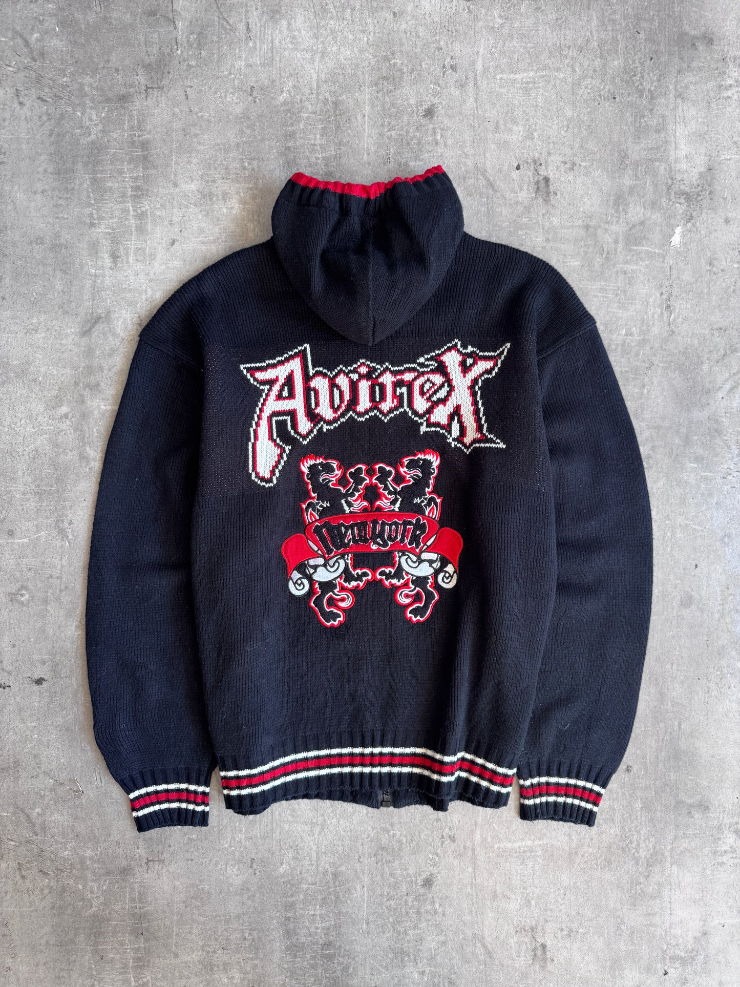 2000's Avirex Jaquard Graphic Chunky Knit Cardigan