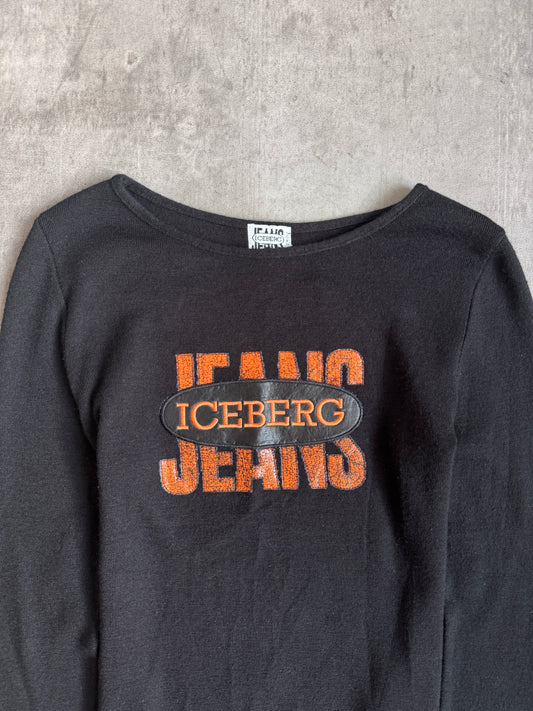 ICEBERG Jeans Logo Patch Black Wool Blend L/S Tee