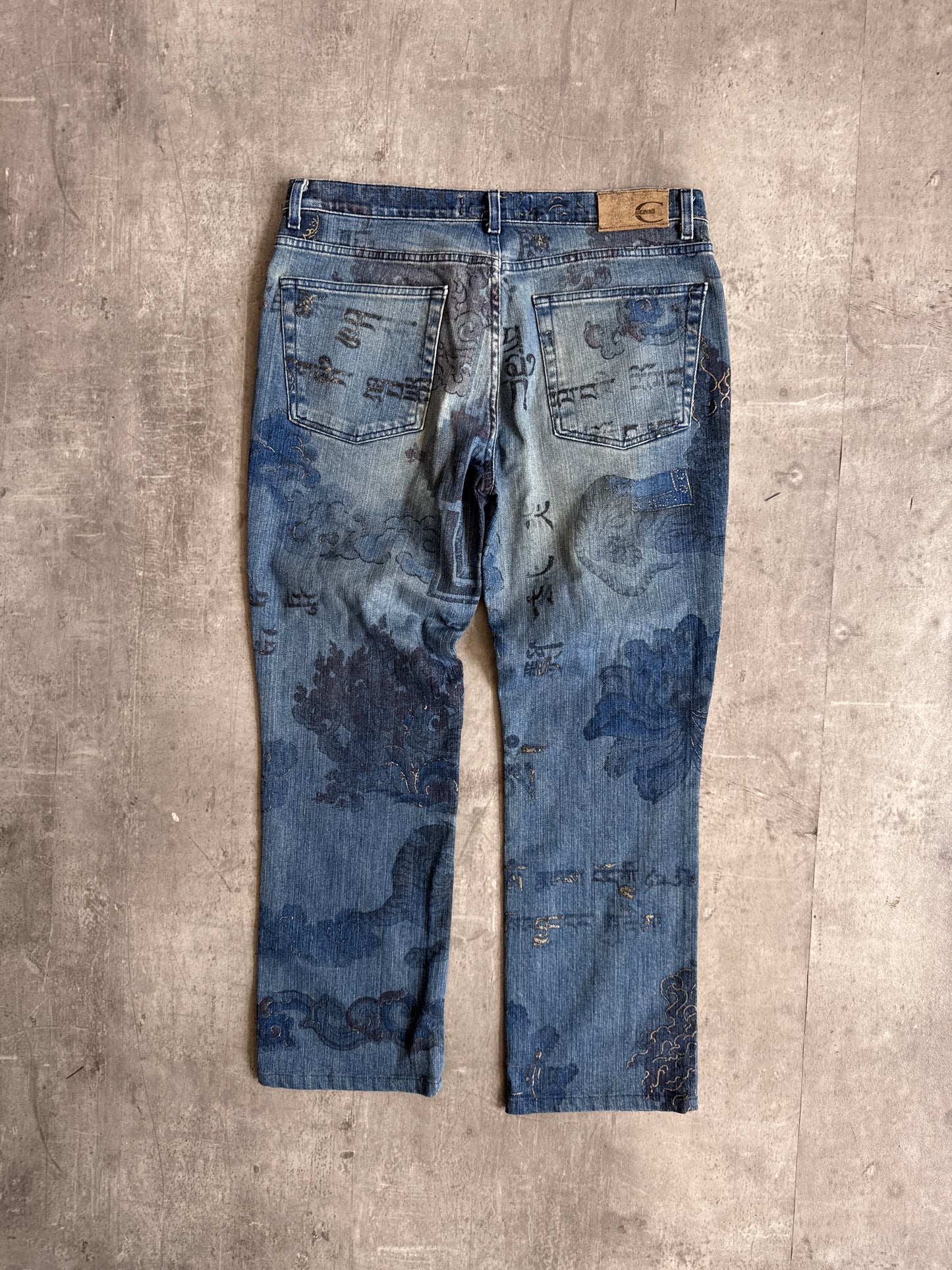 Cavalli Purple Floral Embroidered Denim Jeans