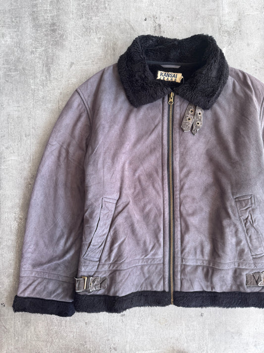 Kansai Jeans Taupe Suede Faux Shearling Jacket