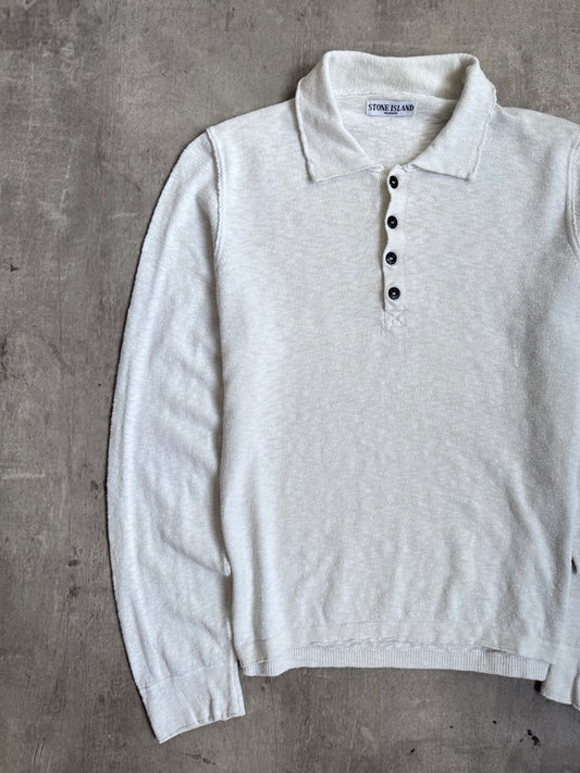 S/S 2007 Stone Island White Lightweight Collared Knit Sweater