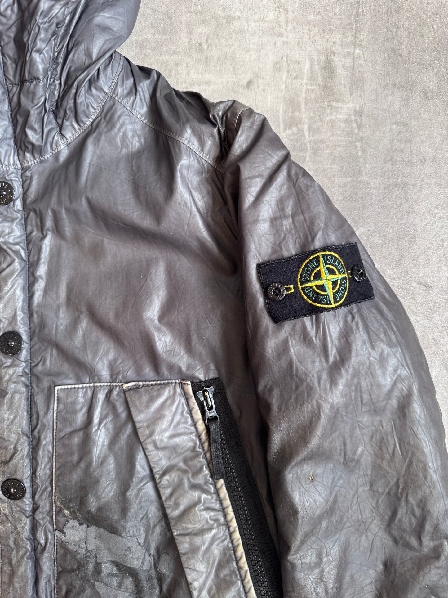 A/W 14' Stone Island Mussola Gommata Navy Reflective Nylon Hooded Bomber