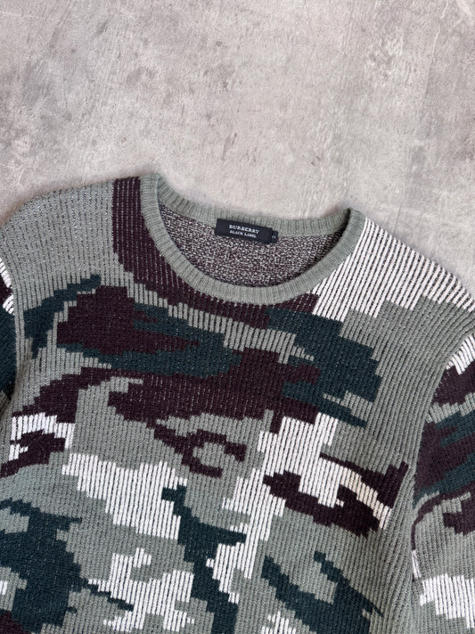 Burberry Black Label Green Pixel Camouflage Rib Knit Crewneck