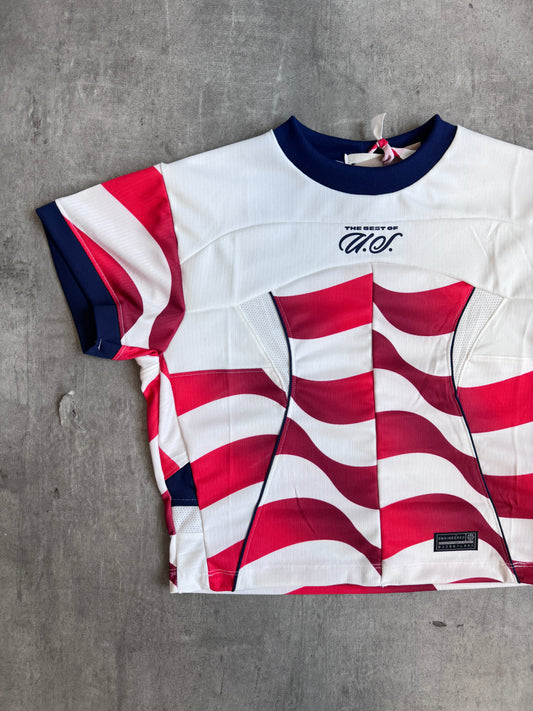 VT Rework: USA Football Panelled Crop Top