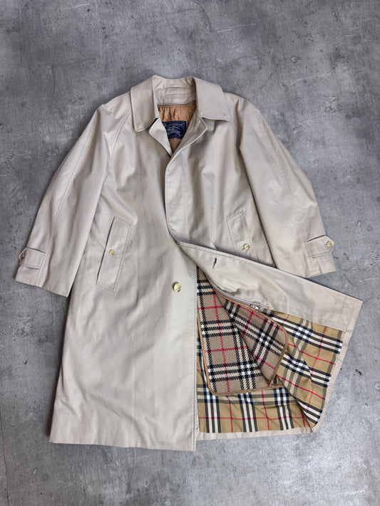 Burberry Light Beige Single Breasted Wool Nova Check Removable Lining Trench Coat