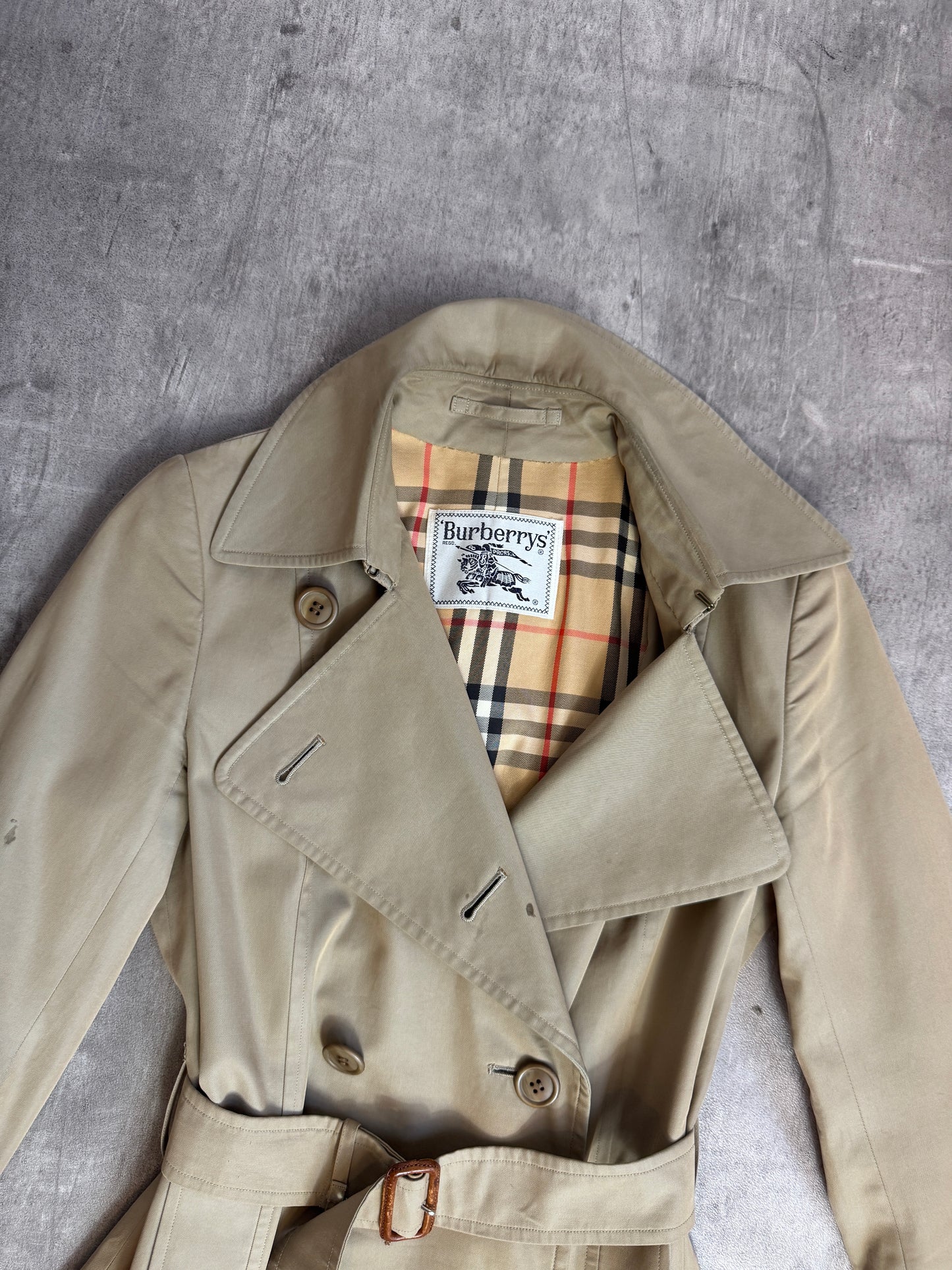 Burberry Reflective Beige Double Breasted Trench Coat