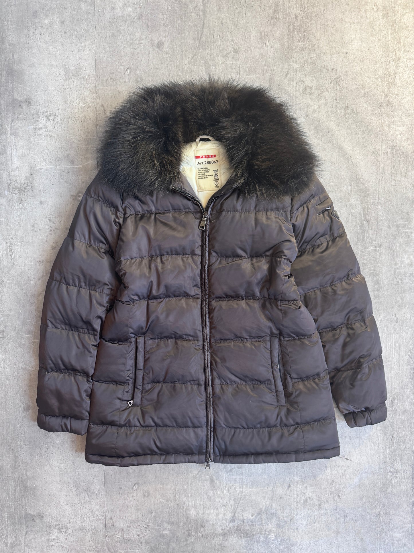 Prada Fur Collar Brown Puffer Down Jacket
