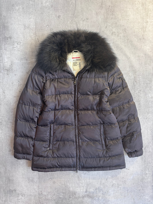 Prada Fur Collar Brown Puffer Down Jacket