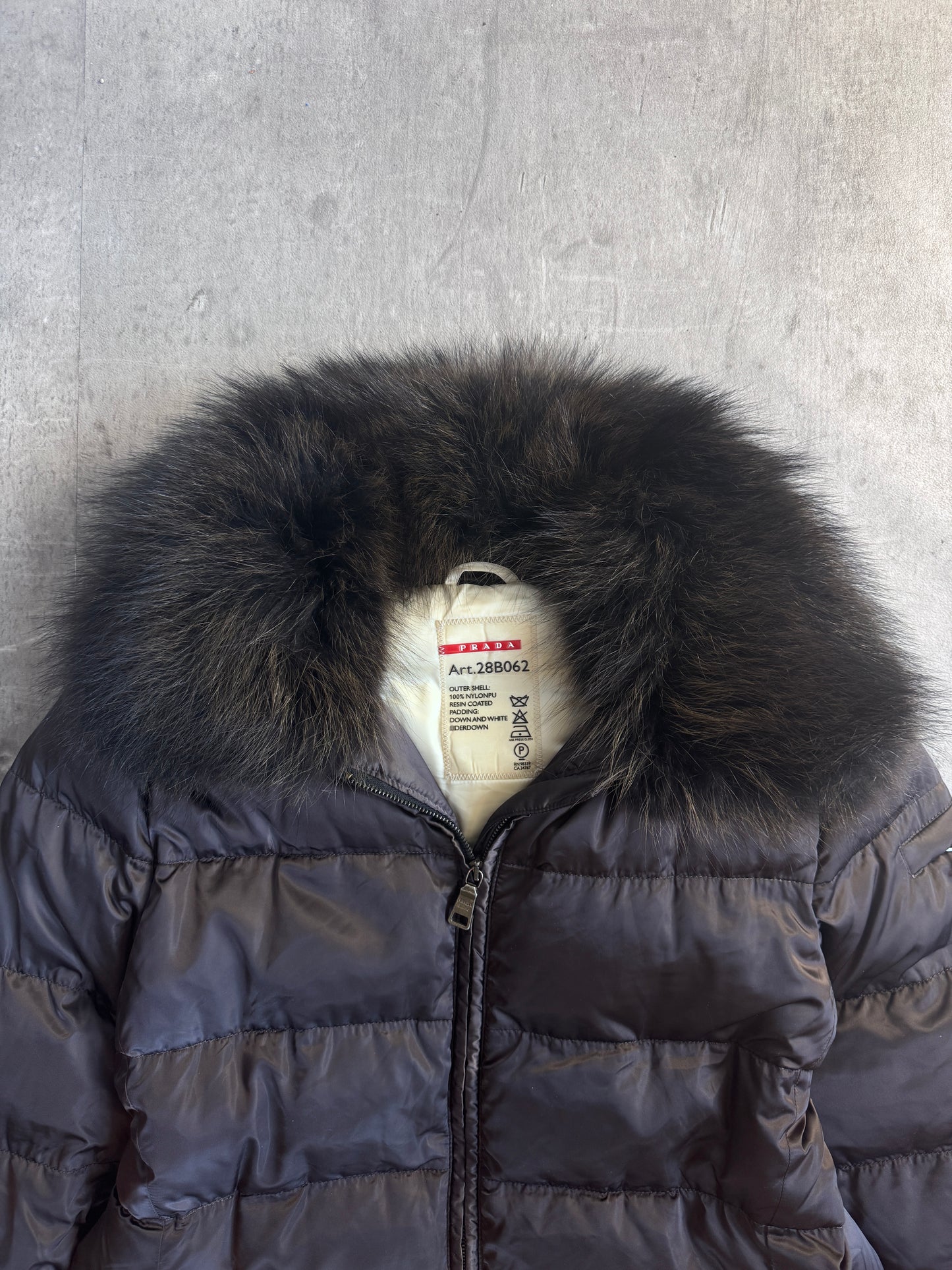 Prada Fur Collar Brown Puffer Down Jacket