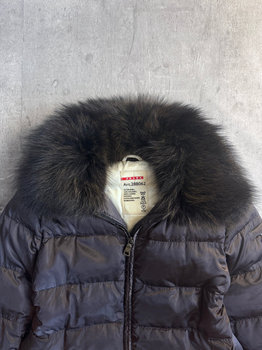 Prada Fur Collar Brown Puffer Down Jacket