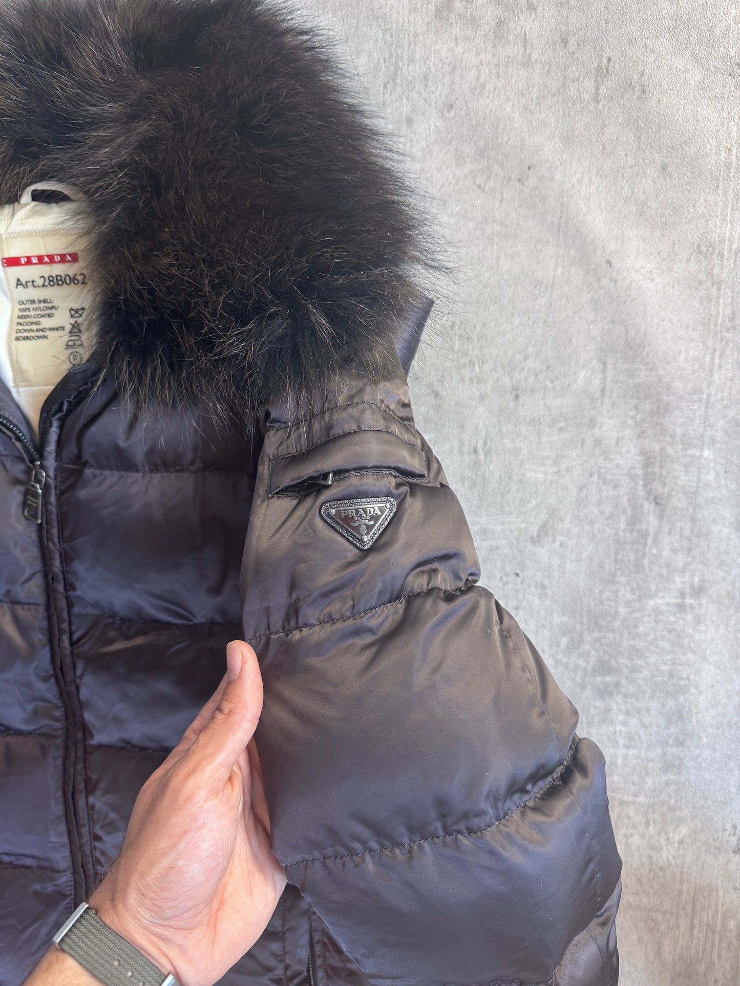 Prada Fur Collar Brown Puffer Down Jacket