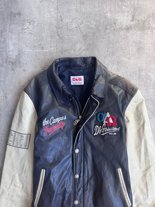 D&G Embroidered Leather Varsity Jacket