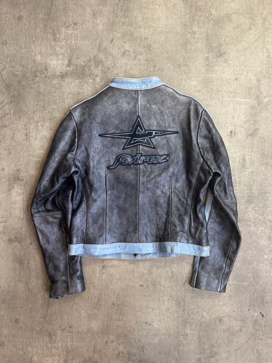 Avirex Japan Colourblock Stripe Detail Leather Racer Jacket