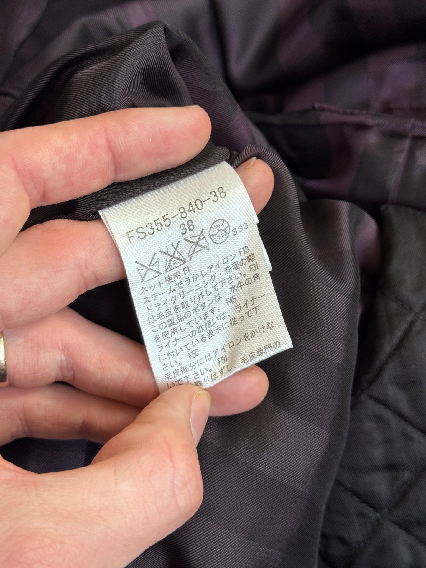 Burberry Fox Fur Collar Belted Nylon Purple Trench Coat