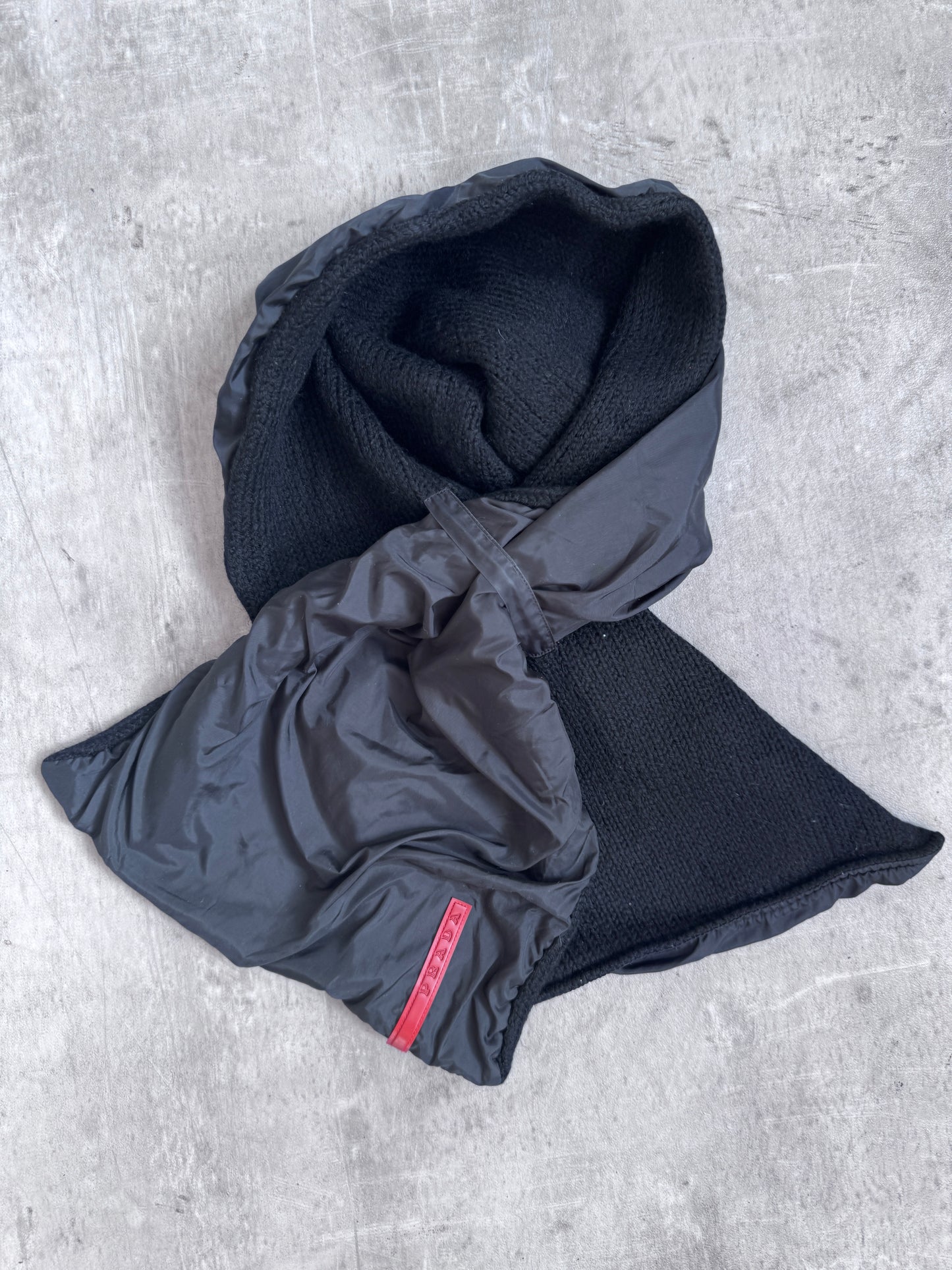 Prada Black Nylon Knit Scarf