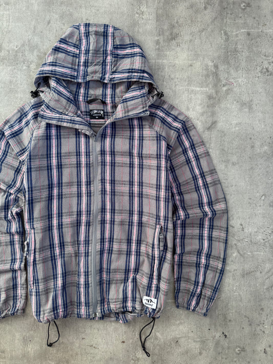 Stussy Plaid Drawstring Hooded Bomber Jacket