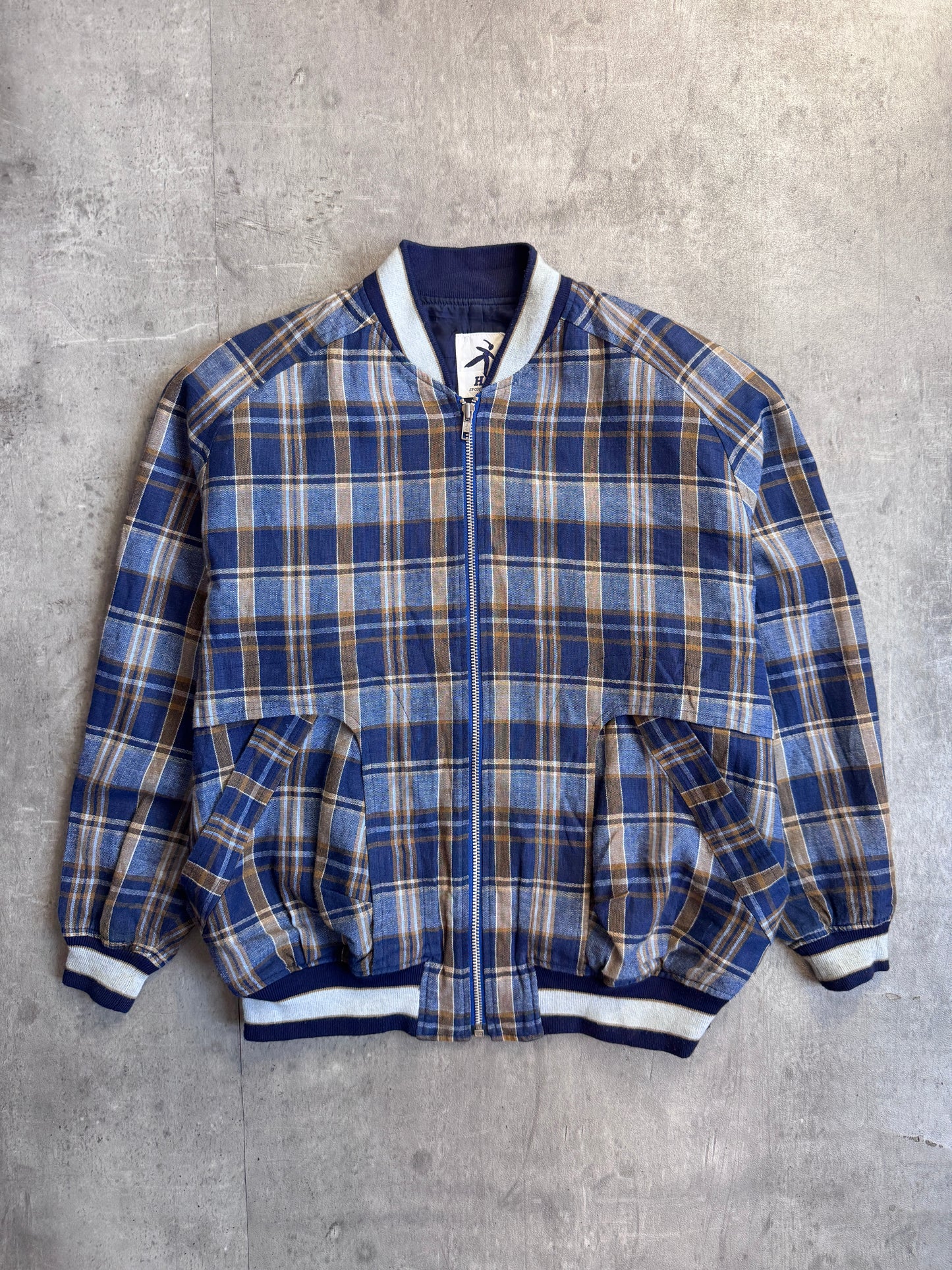 Issey Miyake Hai Sporting Gear Blue Tartan Bomber Jacket