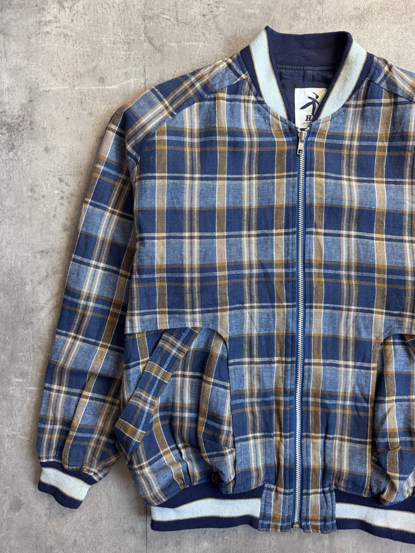 Issey Miyake Hai Sporting Gear Blue Tartan Bomber Jacket